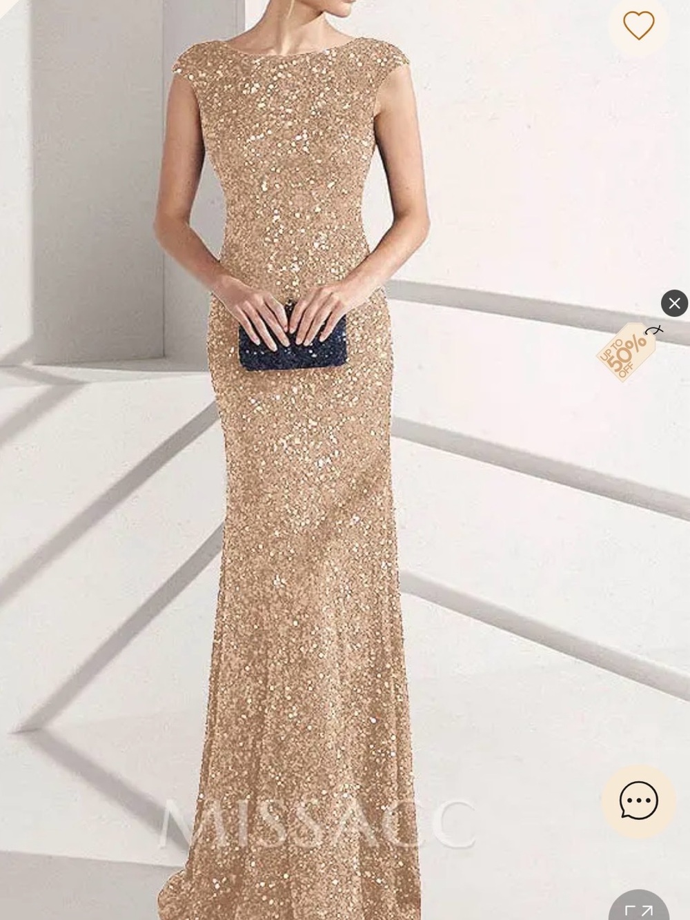 Sequin Cap-Sleeve Evening Gown in Gold